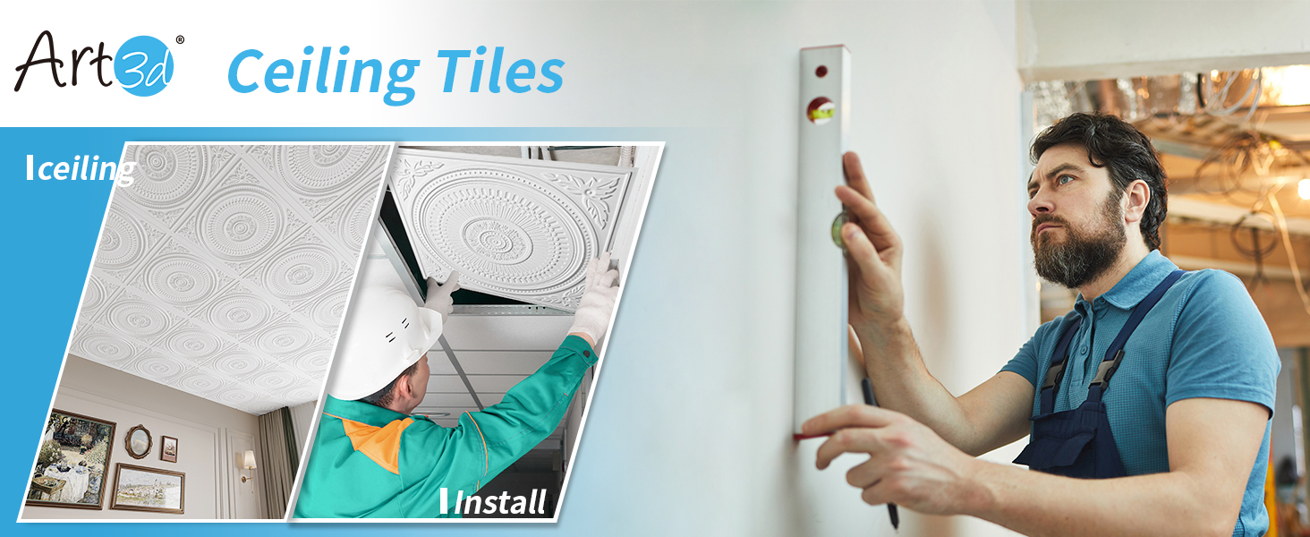 A10934ACArt3d 12Pack 24''x24'' Drop Ceiling Tiles, Decorative PVC